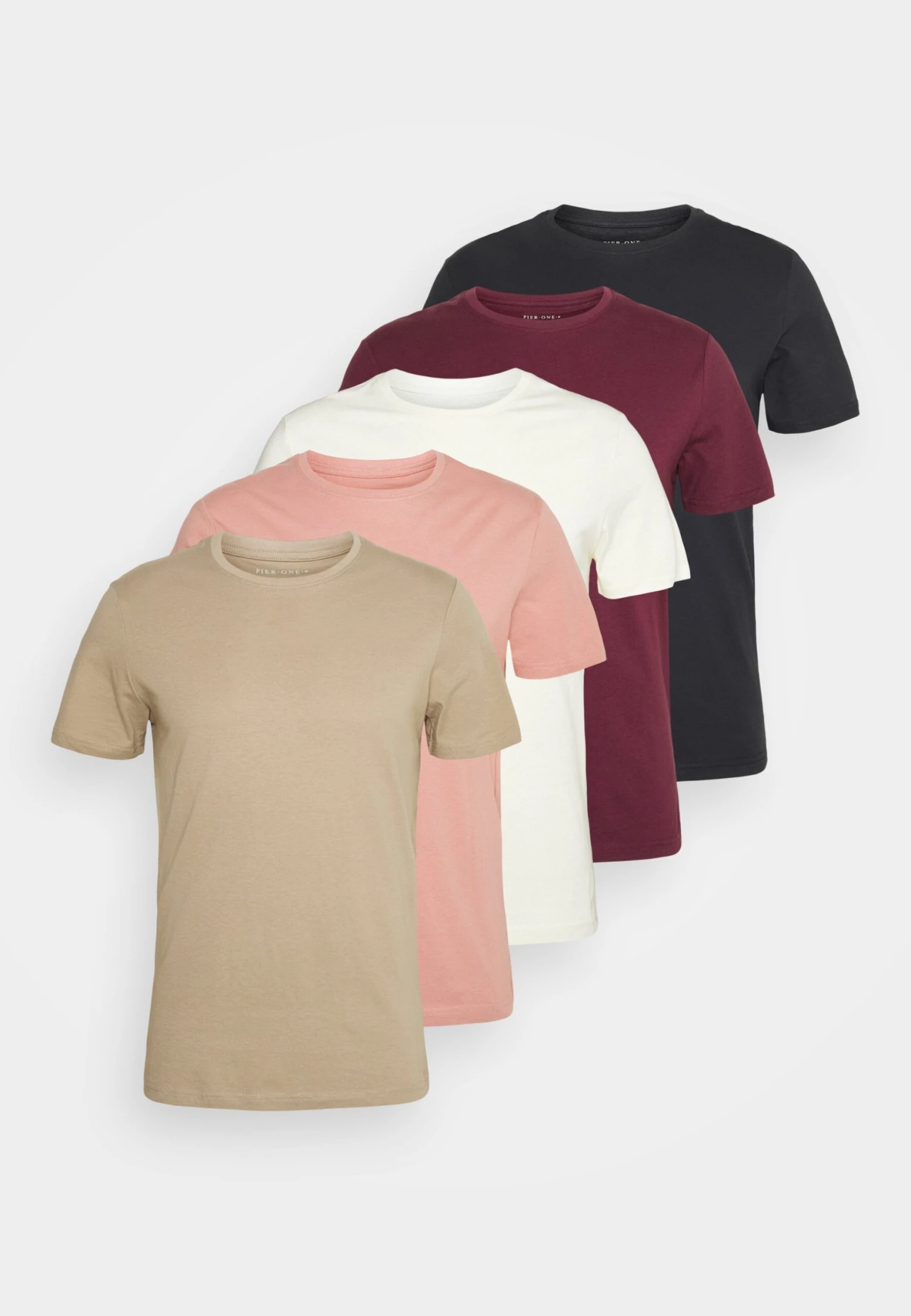 Pier One 5 Pack - T-Shirt Basic - White/Beige/Bordeaux 1 Pier One 5 Pack - T-Shirt Basic - White/Beige/Bordeaux